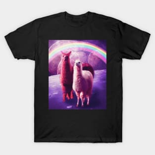 Crazy Funny Rainbow Llama In Space T-Shirt